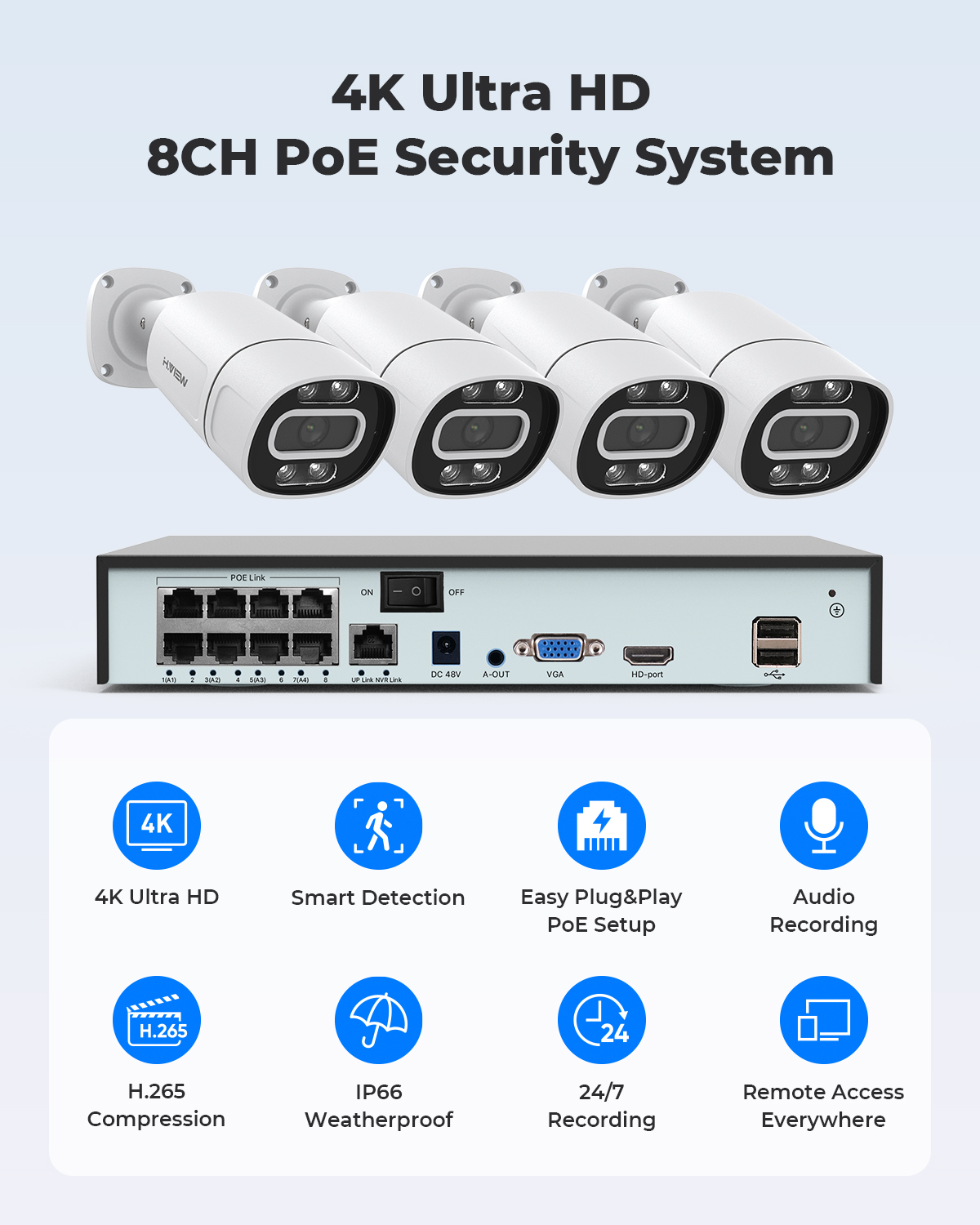 H.View 4K 5Mp 8Mp Poe CCTV Güv - Home Security Kit With Camera incelemesi ve fiyatı